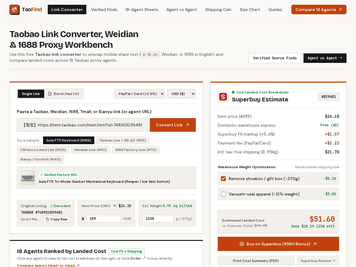 Landing-page snapshot of taofind.com