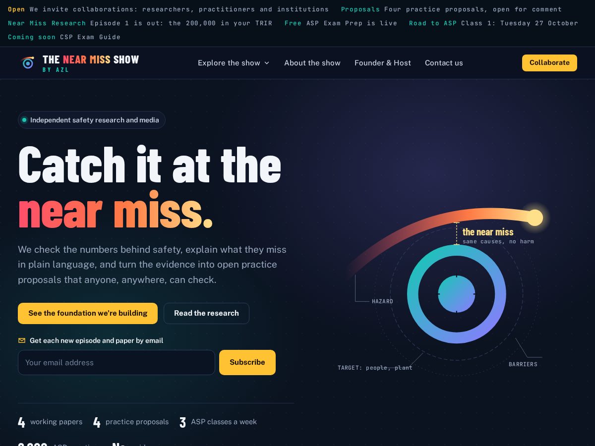 Landing-page snapshot of thenearmissshow.com