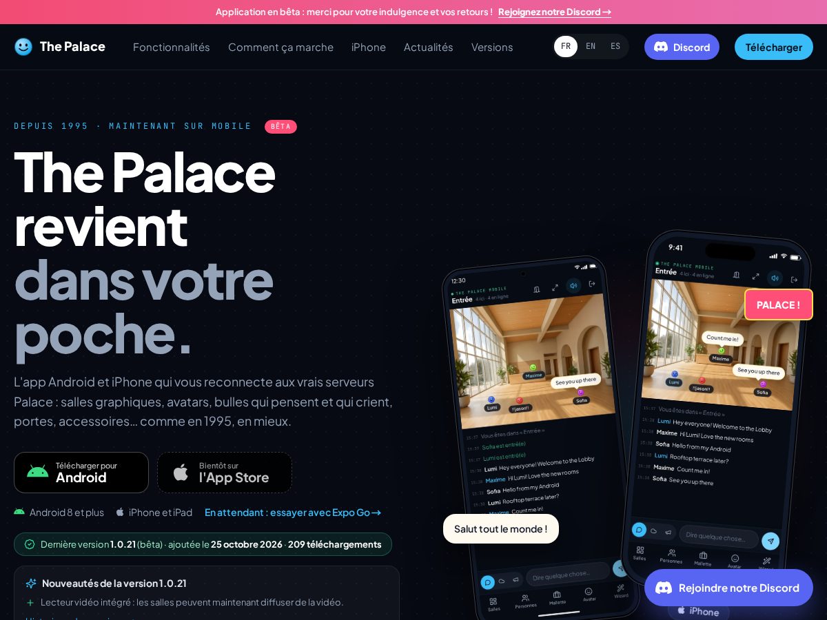 Landing-page snapshot of thepalacemobile.app
