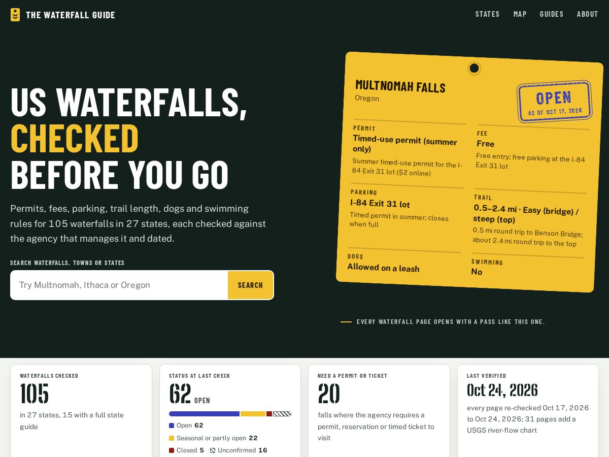 Landing-page snapshot of thewaterfallguides.com