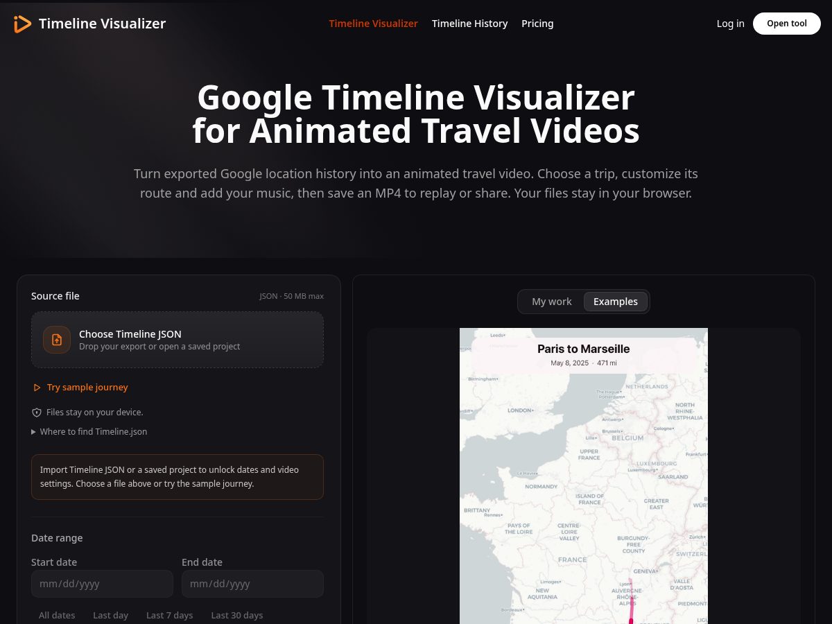 Landing-page snapshot of timeline-visualizer.online