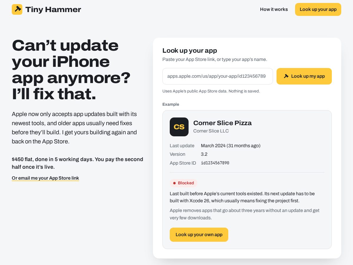Landing-page snapshot of tinyhammer.studio