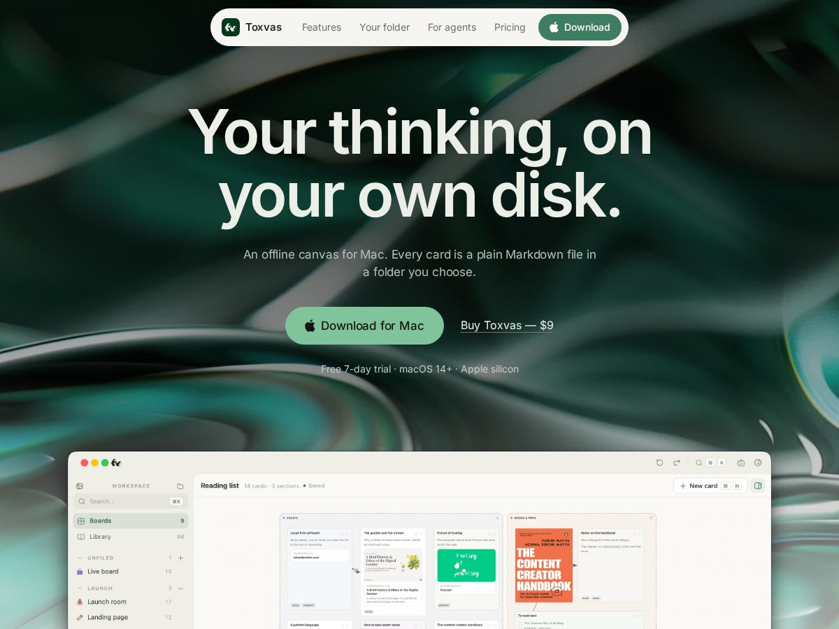 Landing-page snapshot of toxvas.space