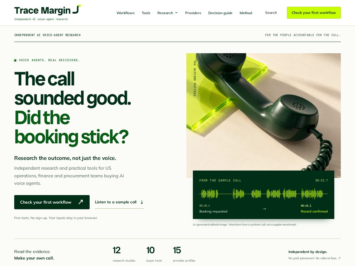 Landing-page snapshot of tracemargin.com
