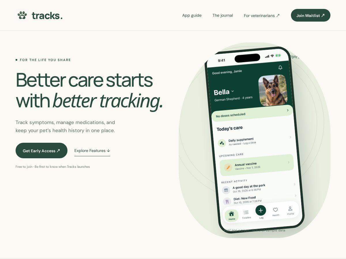 Landing-page snapshot of trackspetapp.com