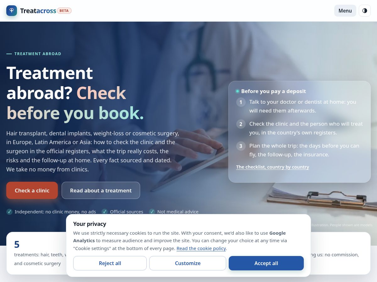 Landing-page snapshot of treatacross.com