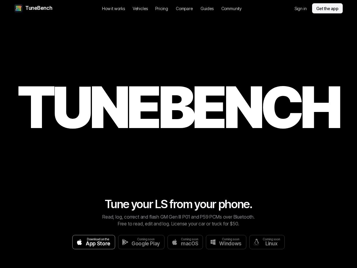 Landing-page snapshot of tunebench.org