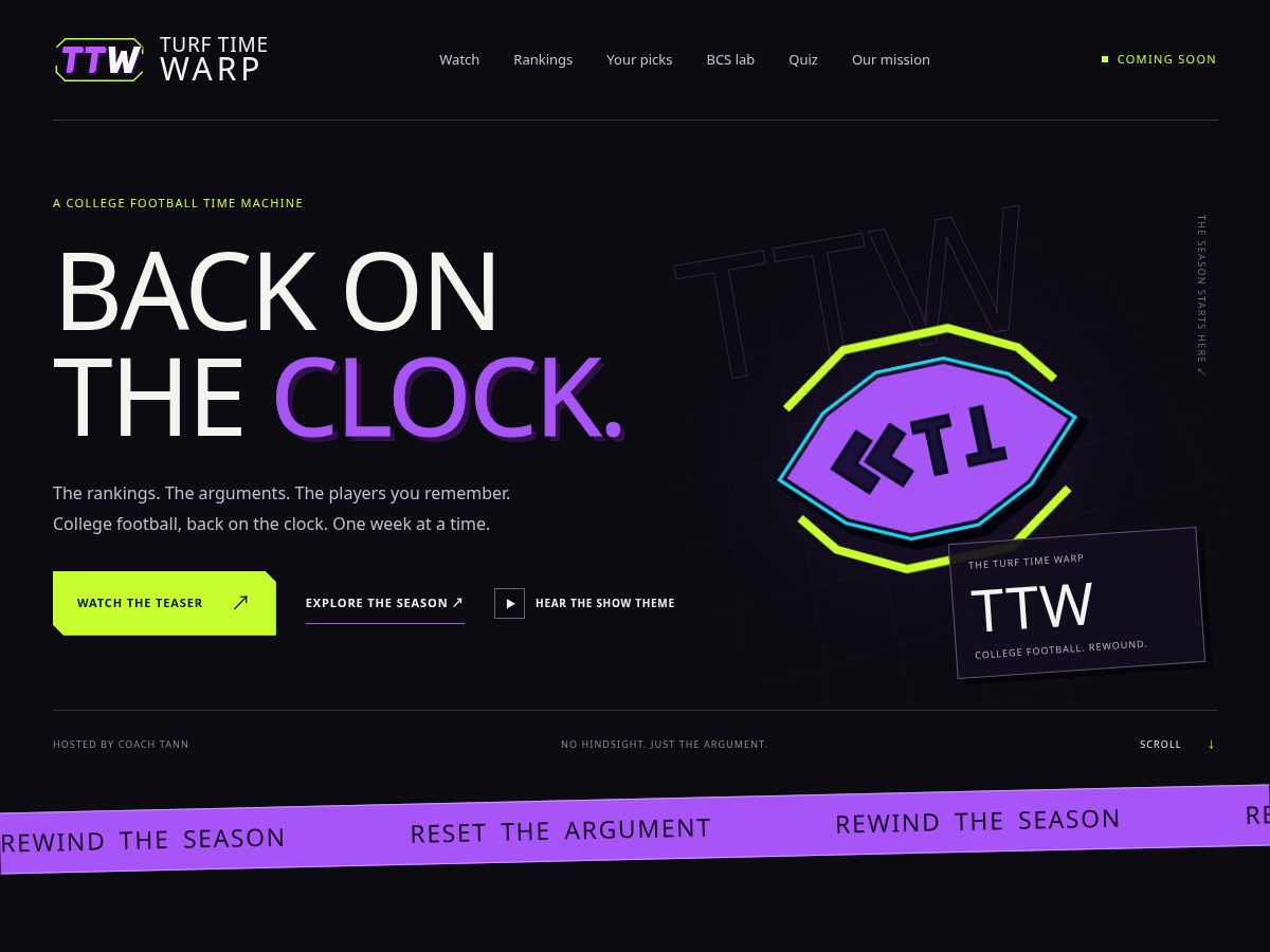 Landing-page snapshot of turftimewarp.com