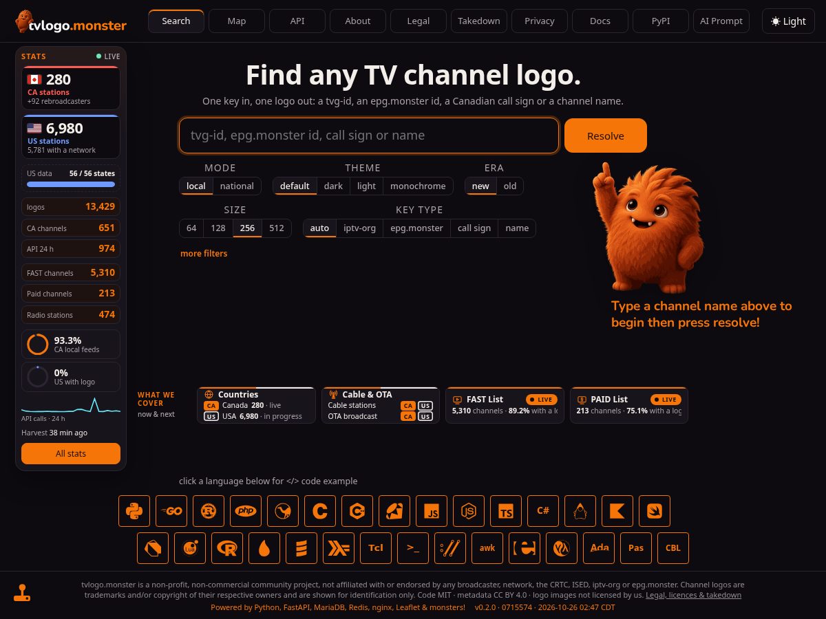 Landing-page snapshot of tvlogo.monster