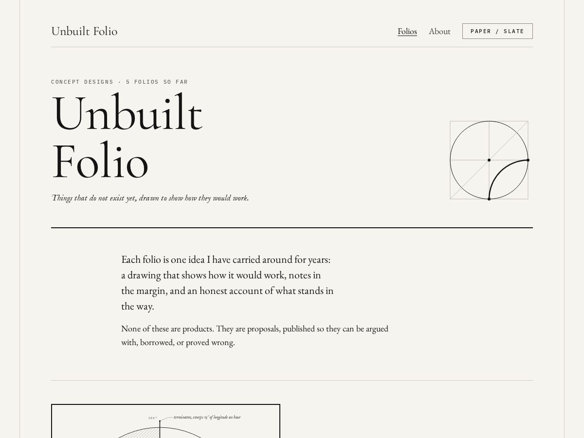 Landing-page snapshot of unbuiltfolio.com