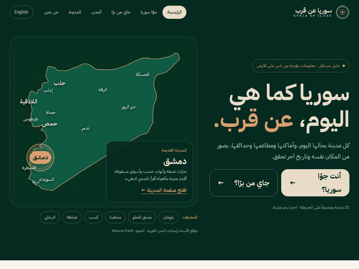 Landing-page snapshot of upclosesyria.com