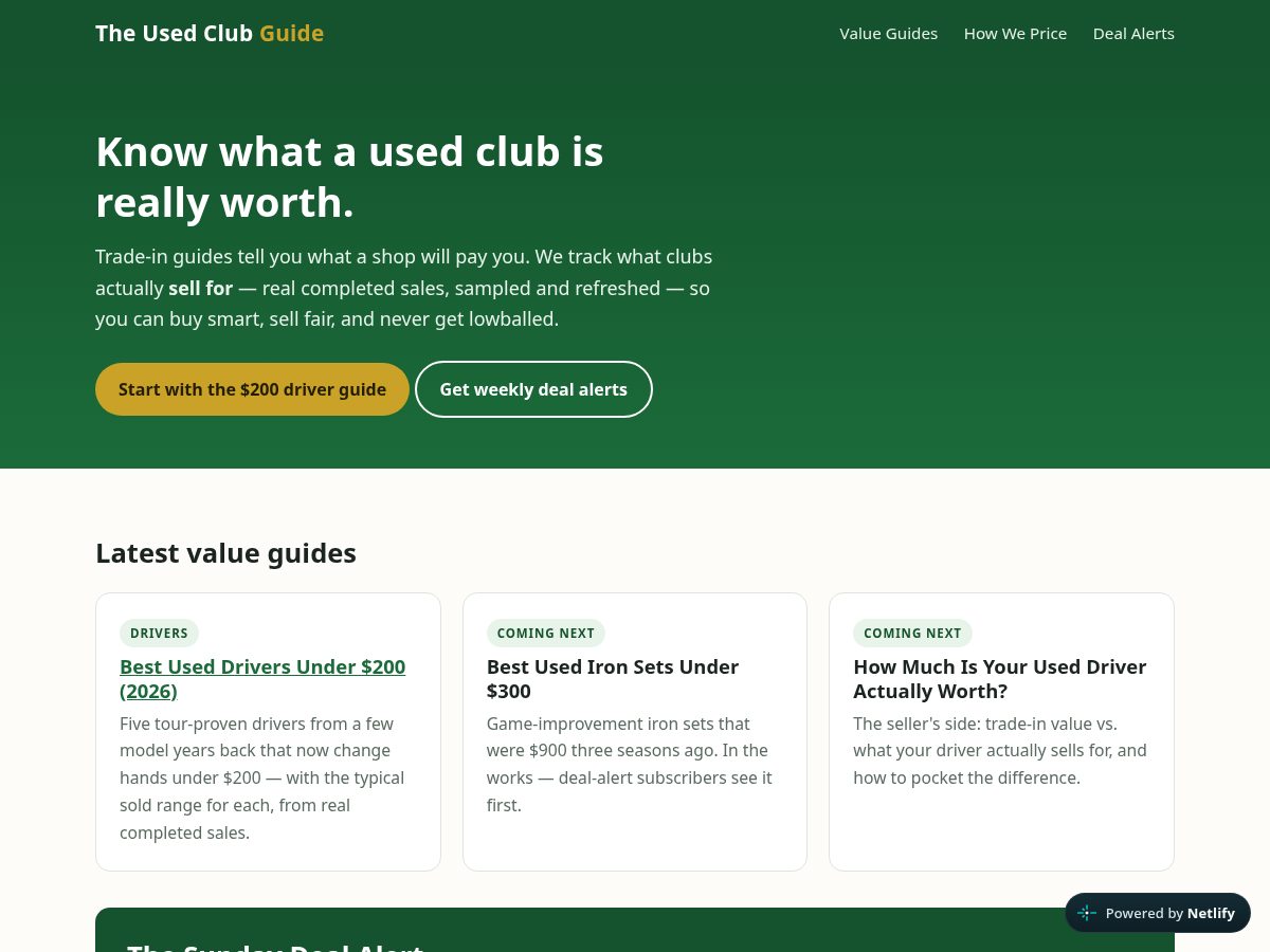 Landing-page snapshot of usedclubguide.com
