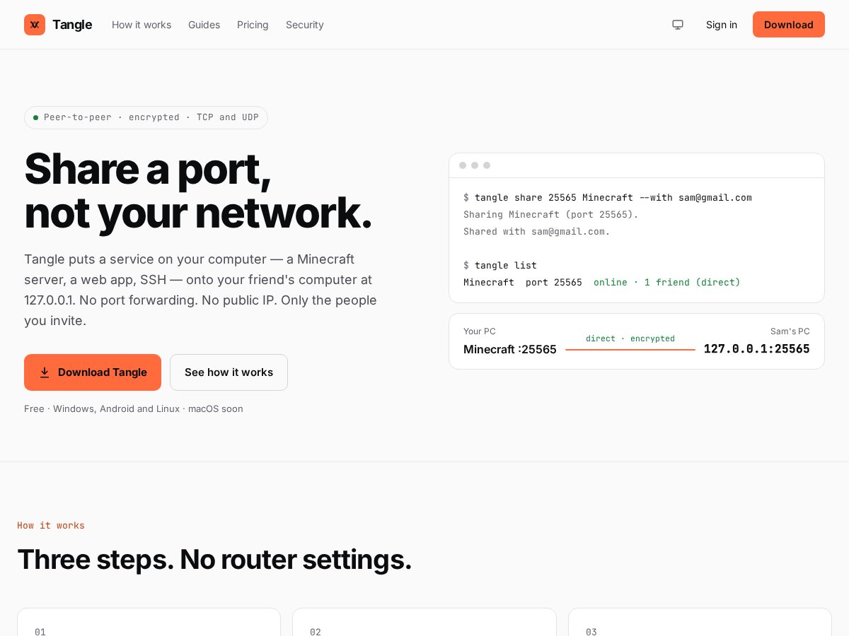 Landing-page snapshot of usetangle.app