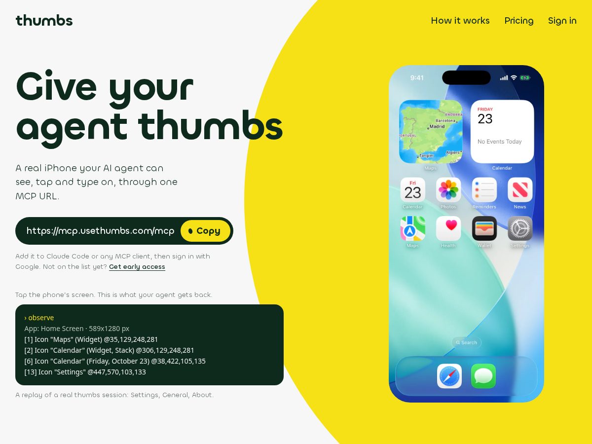 Landing-page snapshot of usethumbs.com
