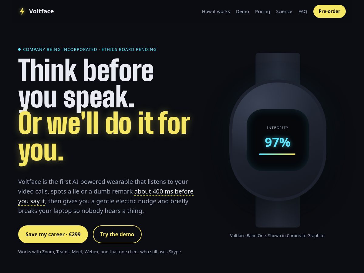 Landing-page snapshot of voltface.tech
