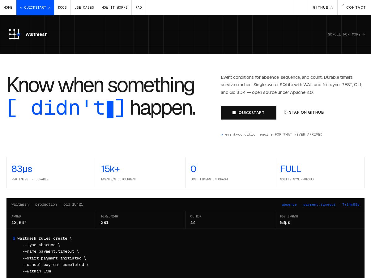 Landing-page snapshot of waitmesh.com