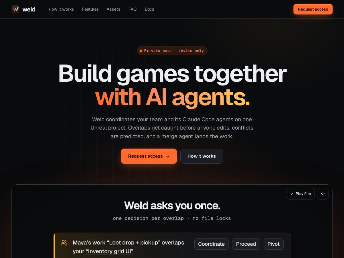 Landing-page snapshot of weldhq.dev