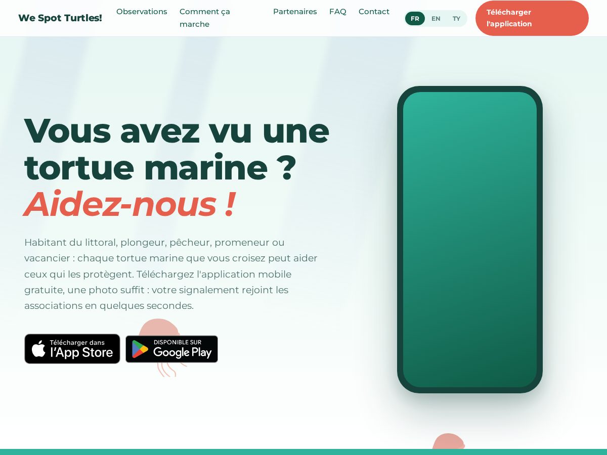 Landing-page snapshot of wespotturtles.app