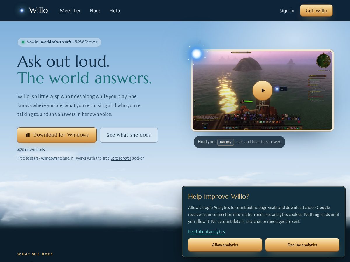Landing-page snapshot of willocompanion.com