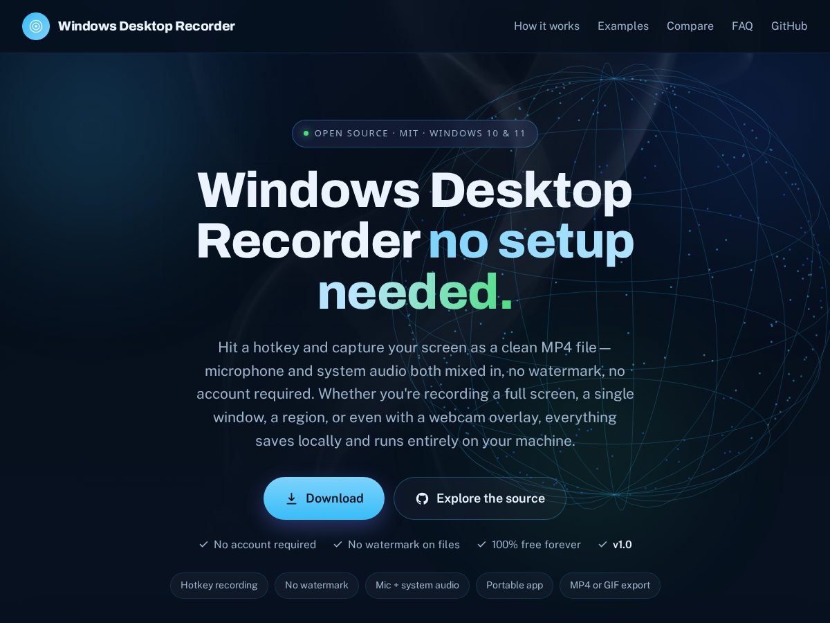 Landing-page snapshot of windowsdesktoprecorder.com