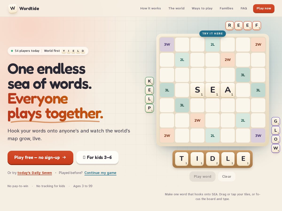 Landing-page snapshot of wordtide.app