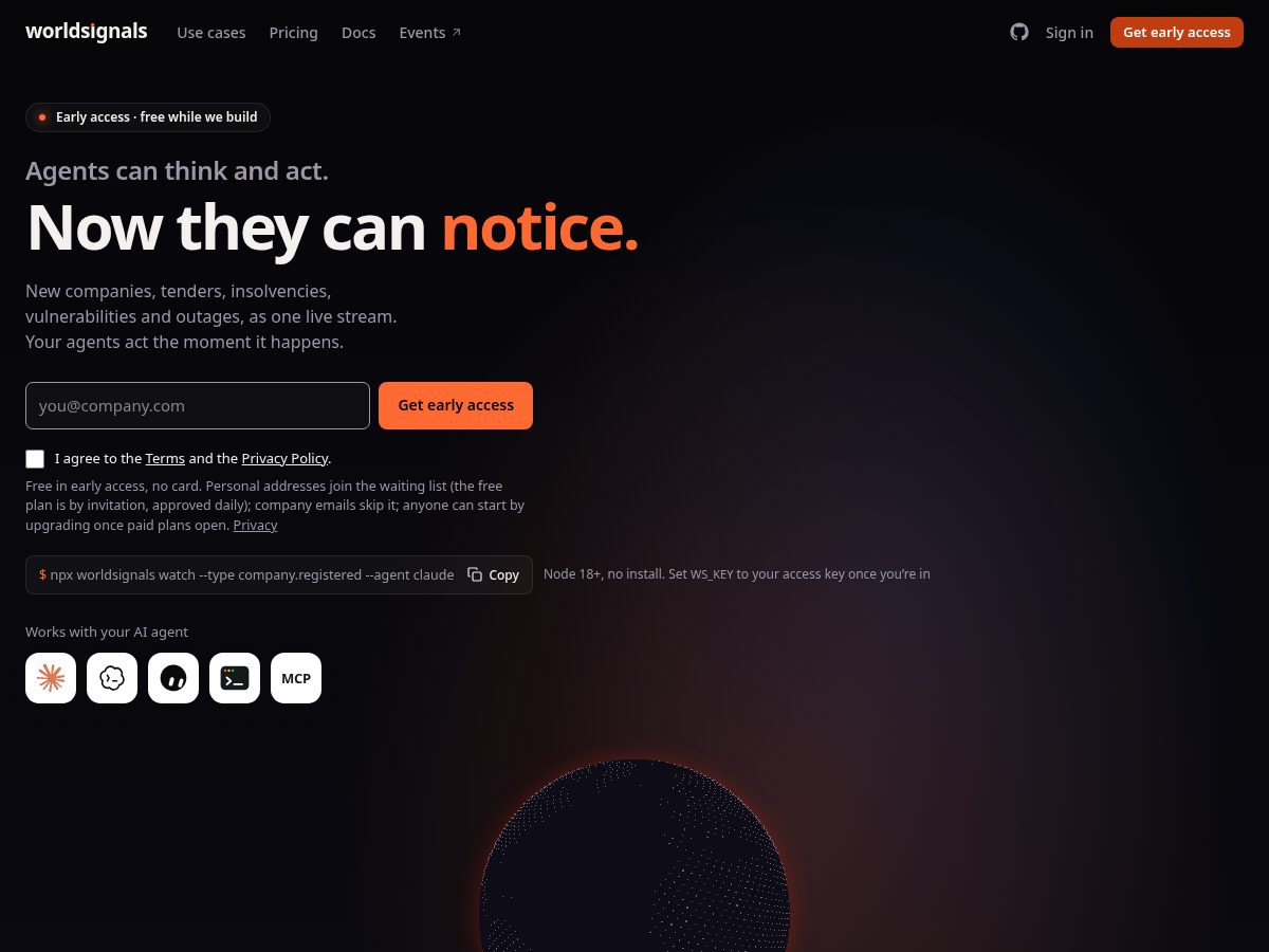 Landing-page snapshot of worldsignals.dev