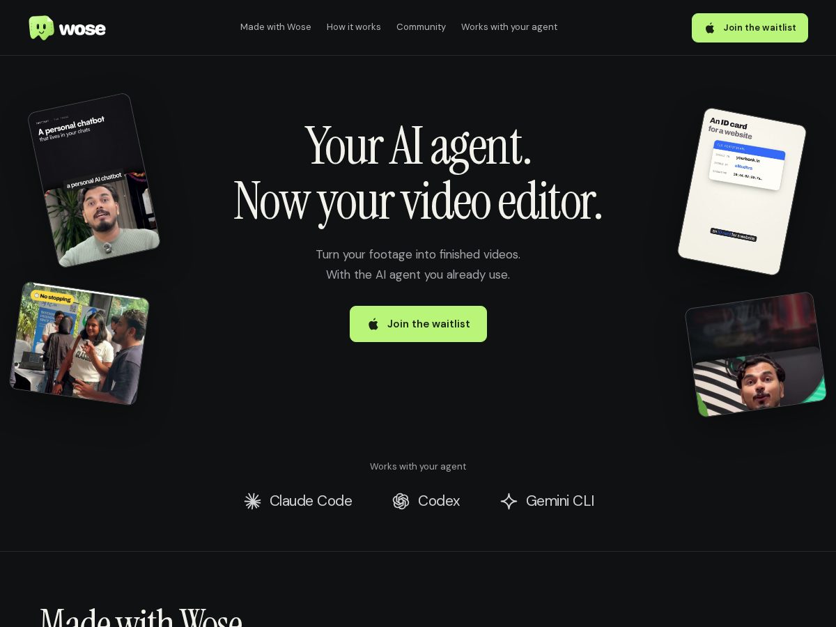 Landing-page snapshot of wose.app