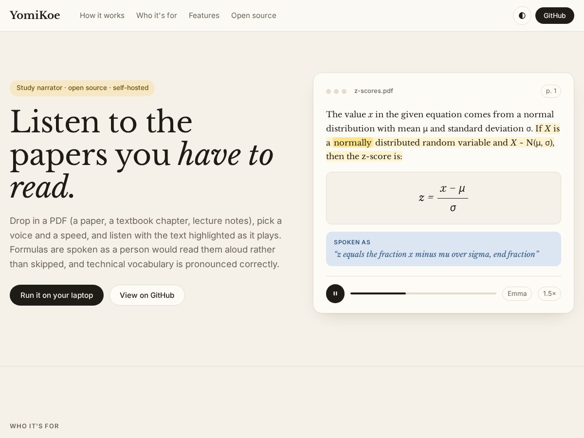 Landing-page snapshot of yomikoe.app