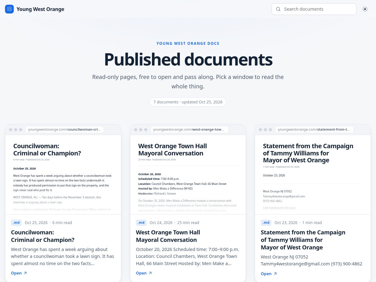 Landing-page snapshot of youngwestorange.com