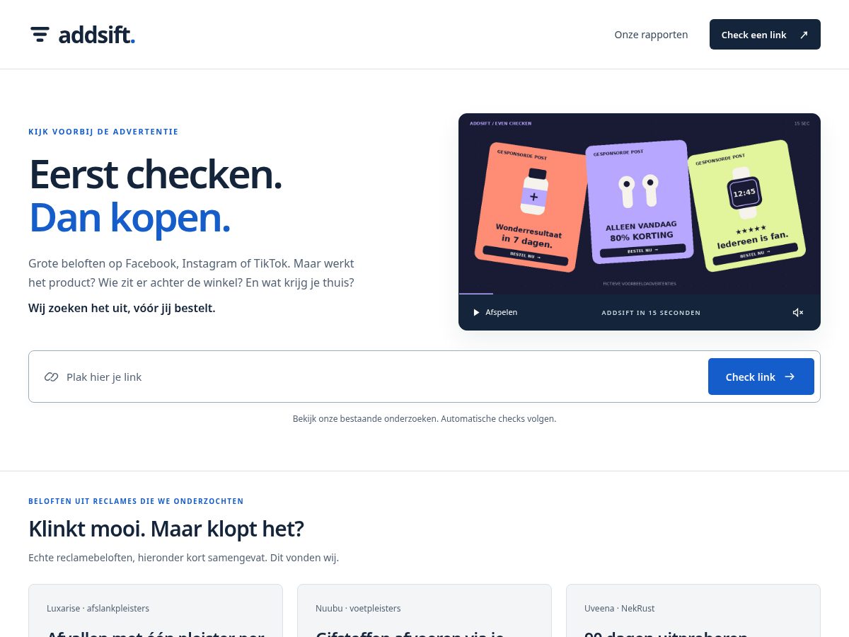 Landing-page snapshot of addsift.com