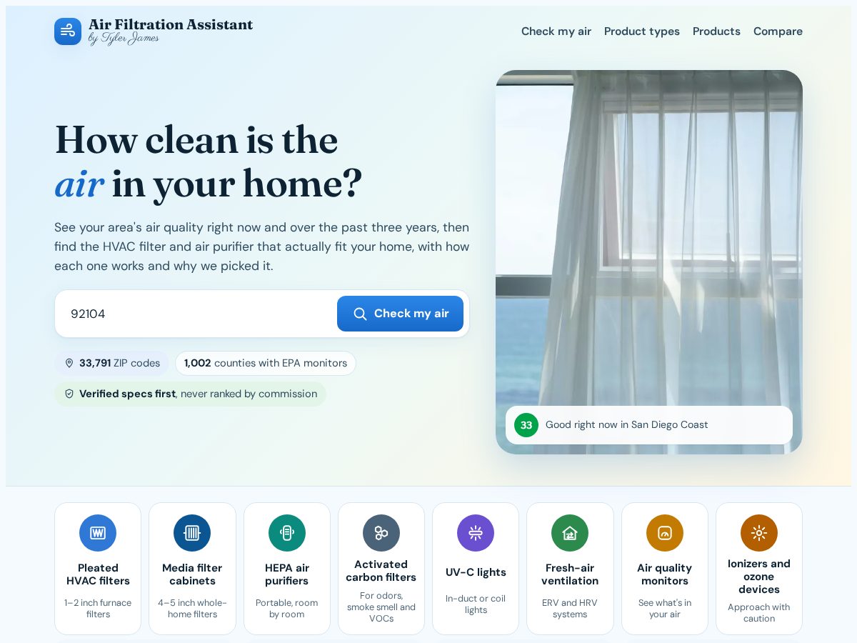 Landing-page snapshot of airfiltrationassistant.com