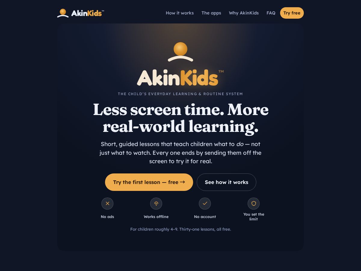 Landing-page snapshot of akinkids.app