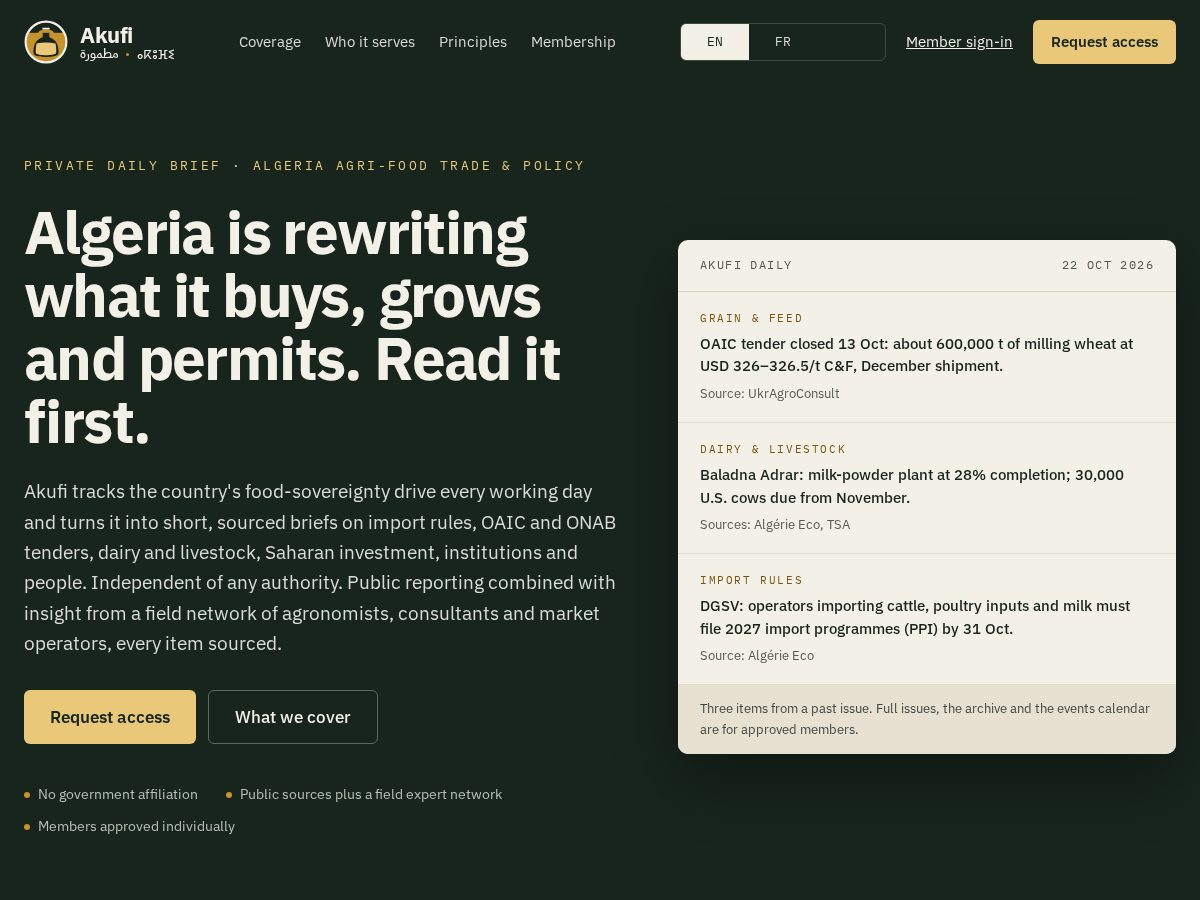 Landing-page snapshot of akufi.net