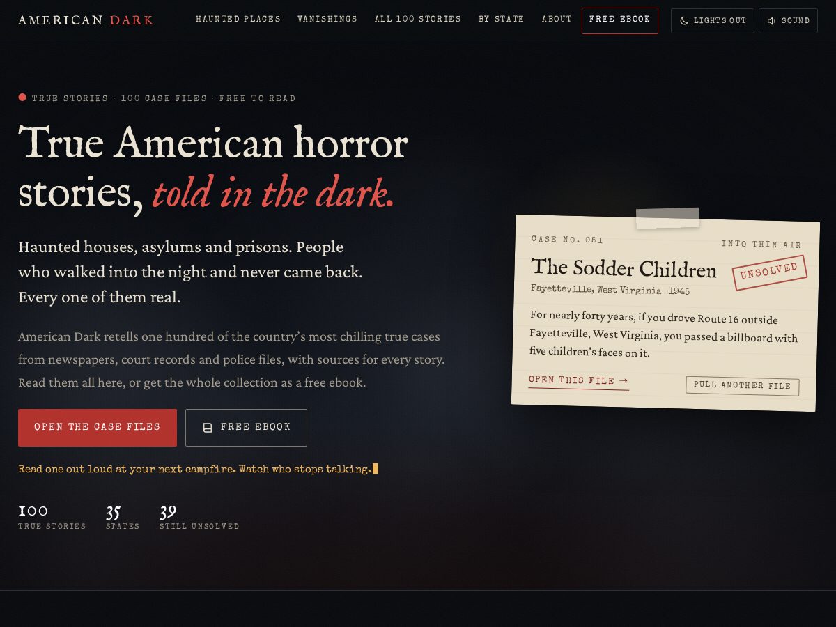 Landing-page snapshot of americandarkstories.com