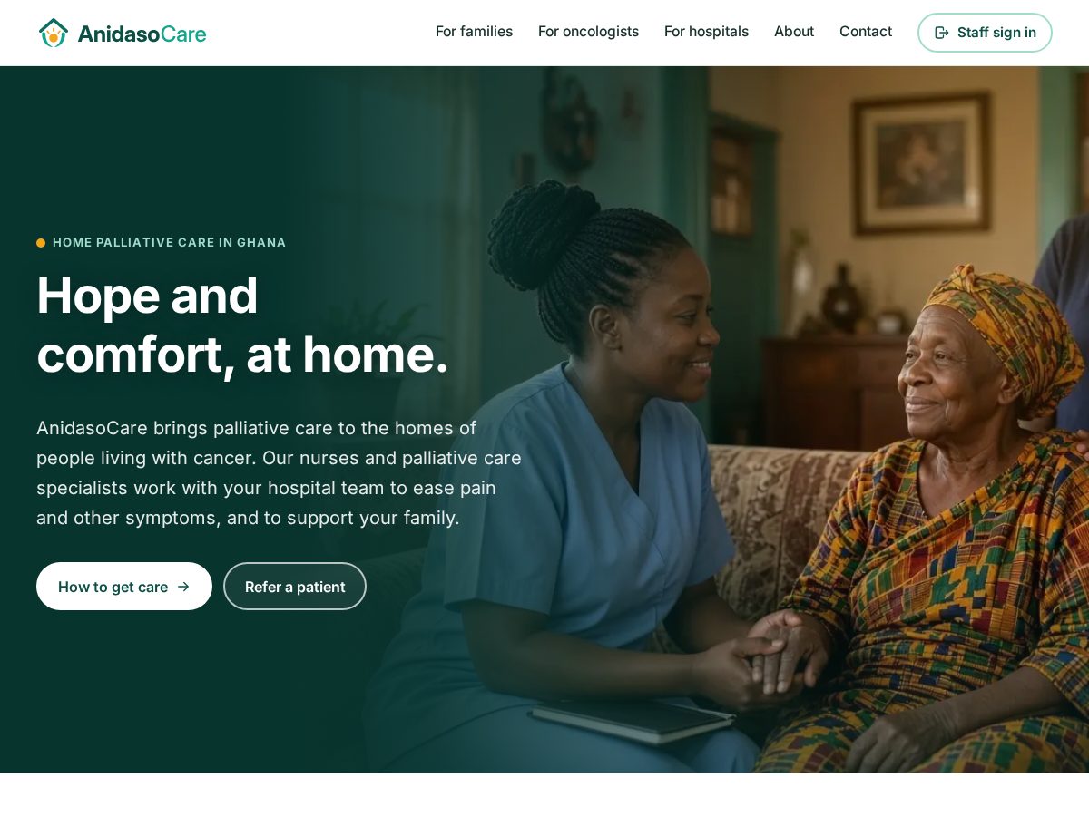 Landing-page snapshot of anidaso.care
