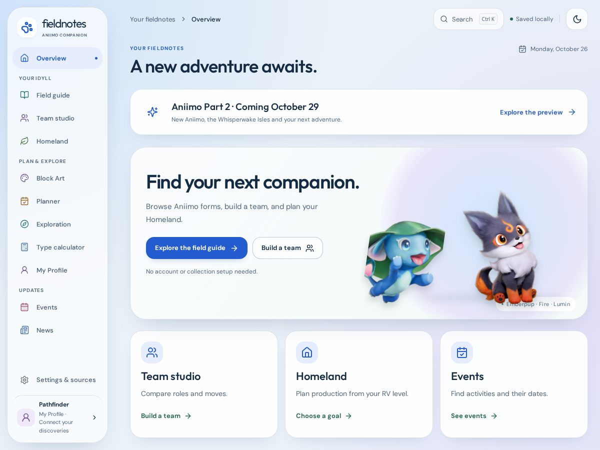Landing-page snapshot of aniimofieldnotes.com