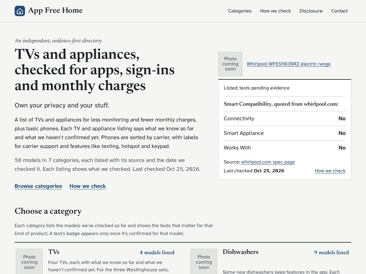 Landing-page snapshot of appfreehome.com