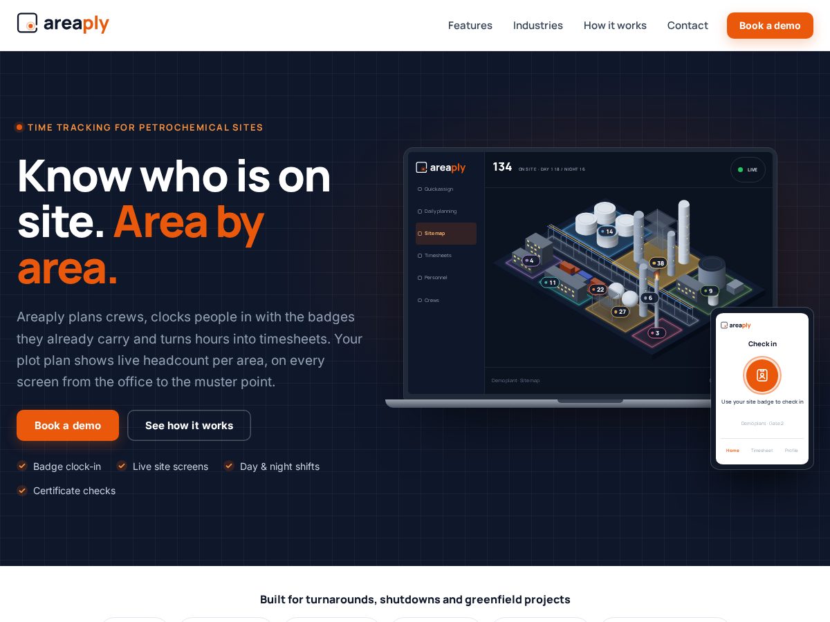 Landing-page snapshot of areaply.com
