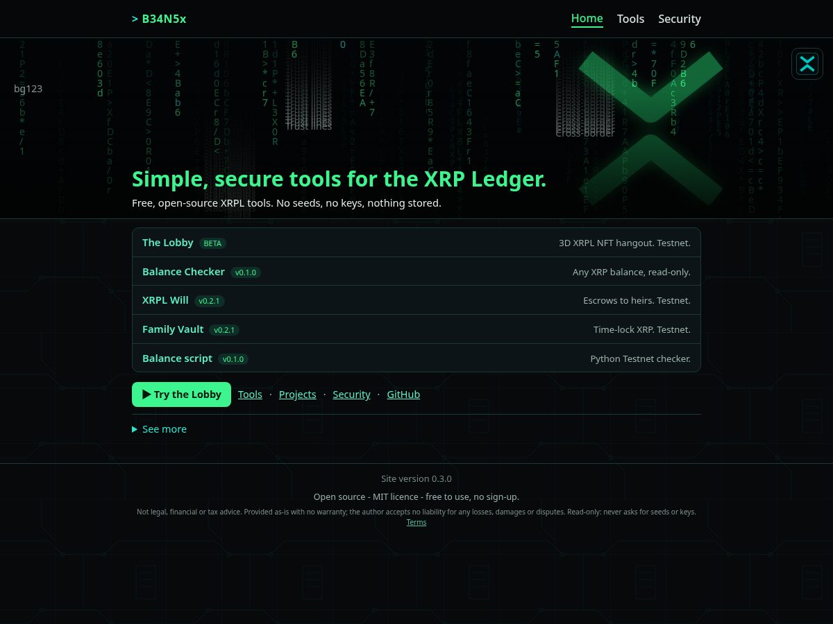 Landing-page snapshot of b34n5.xyz