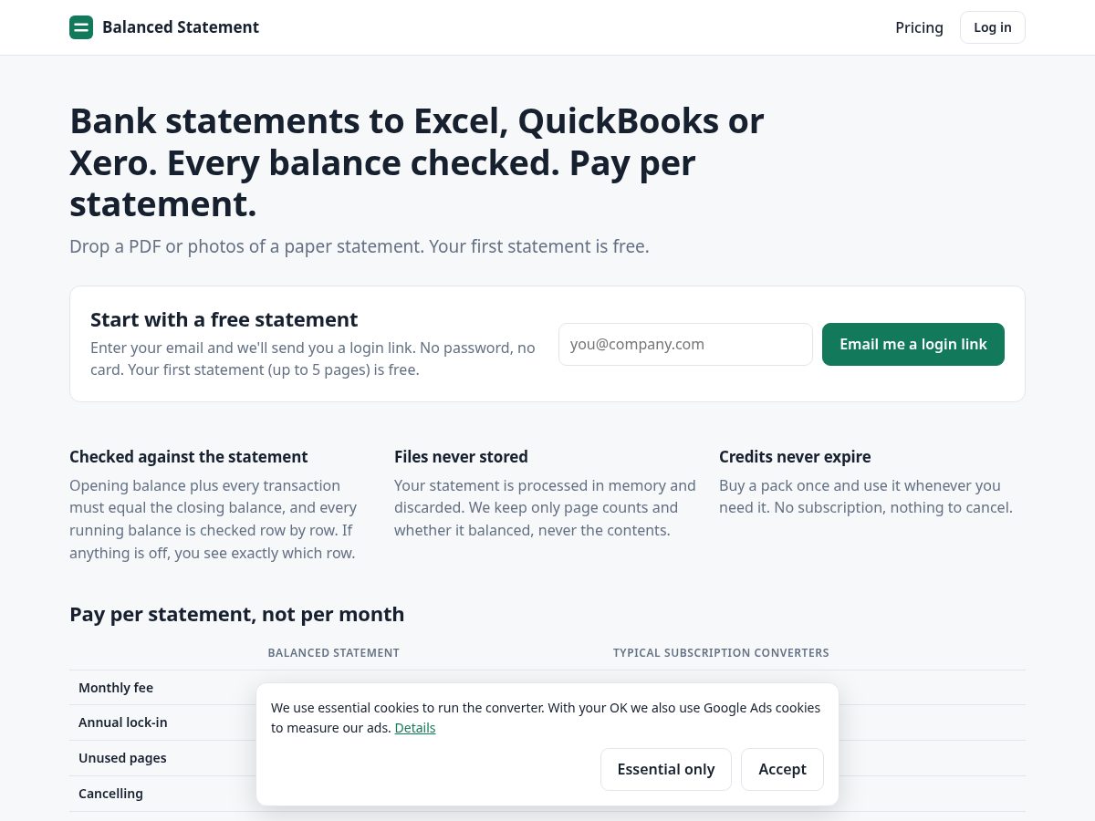 Landing-page snapshot of balancedstatement.com