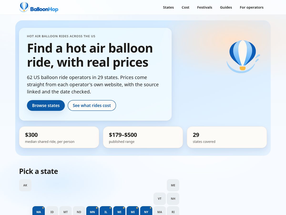 Landing-page snapshot of balloonhop.com