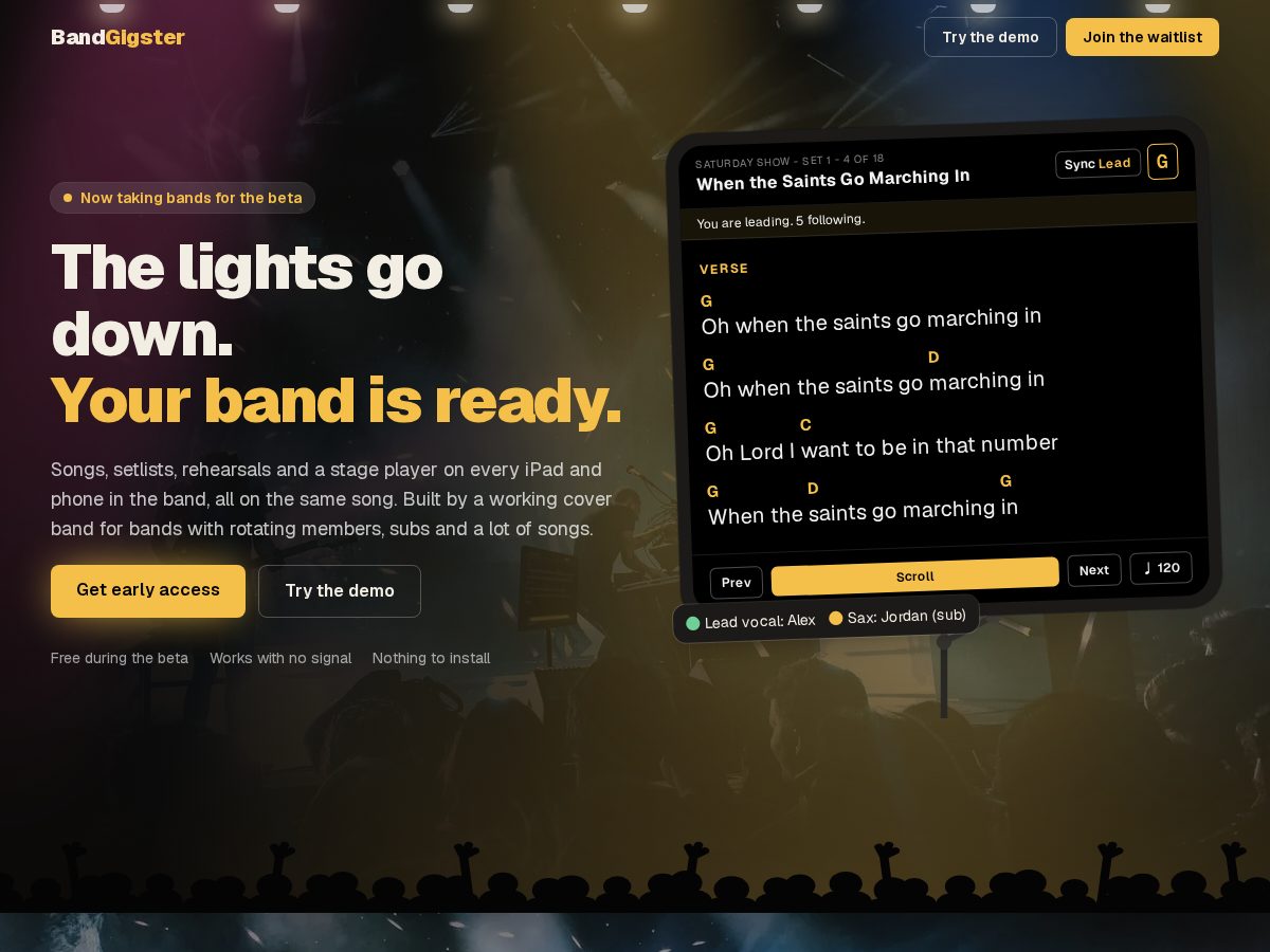 Landing-page snapshot of bandgigster.com