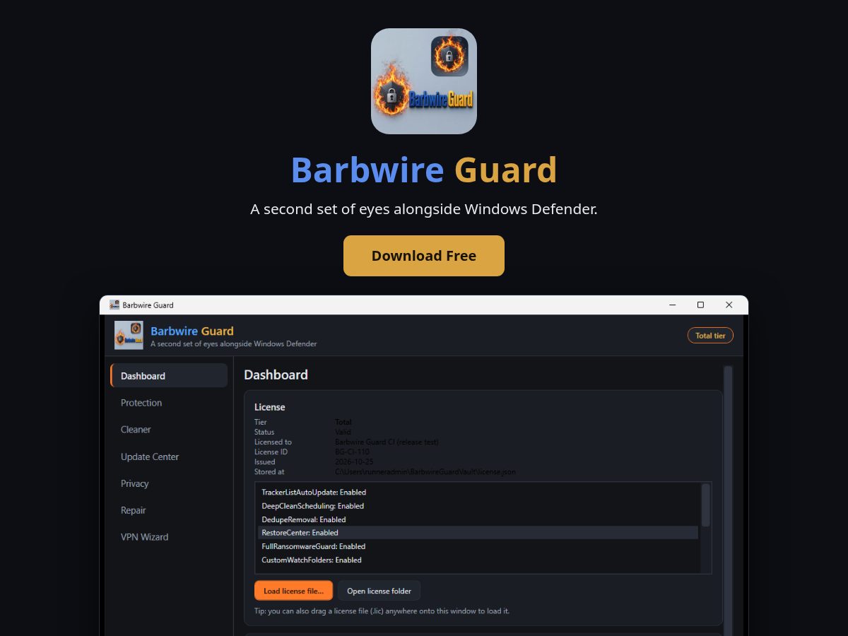 Landing-page snapshot of barbwireguard.com