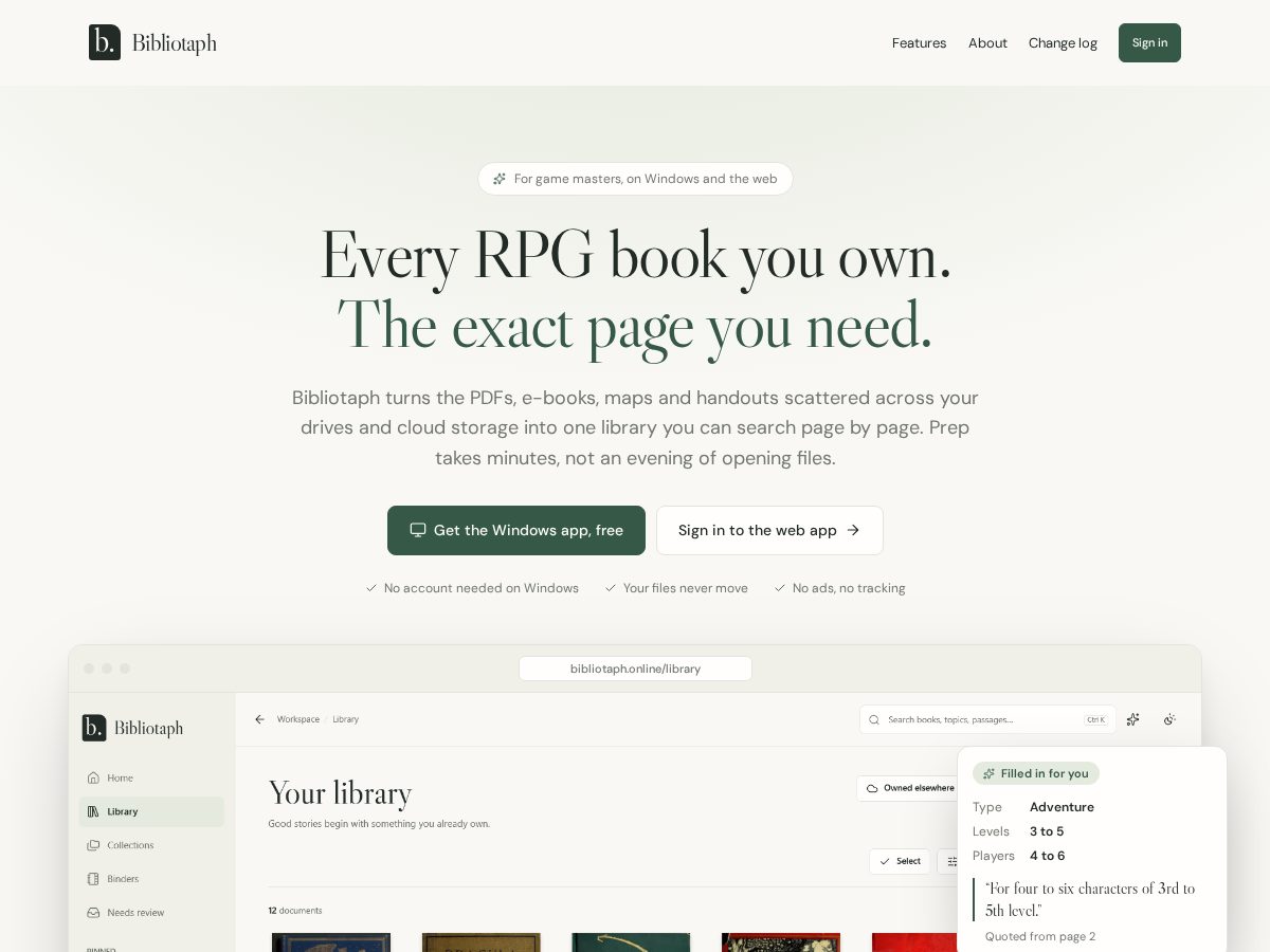 Landing-page snapshot of bibliotaph.online