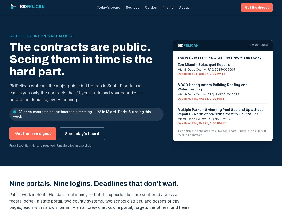 Landing-page snapshot of bidpelican.com