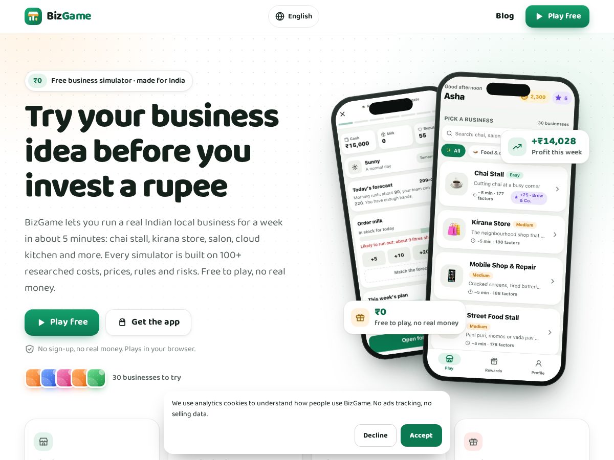 Landing-page snapshot of bizgame.app