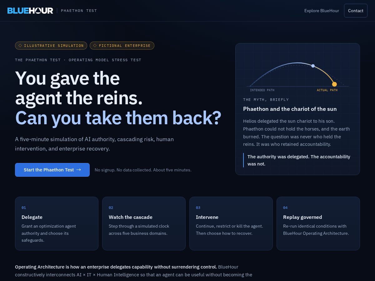 Landing-page snapshot of bluehourphaethon.com
