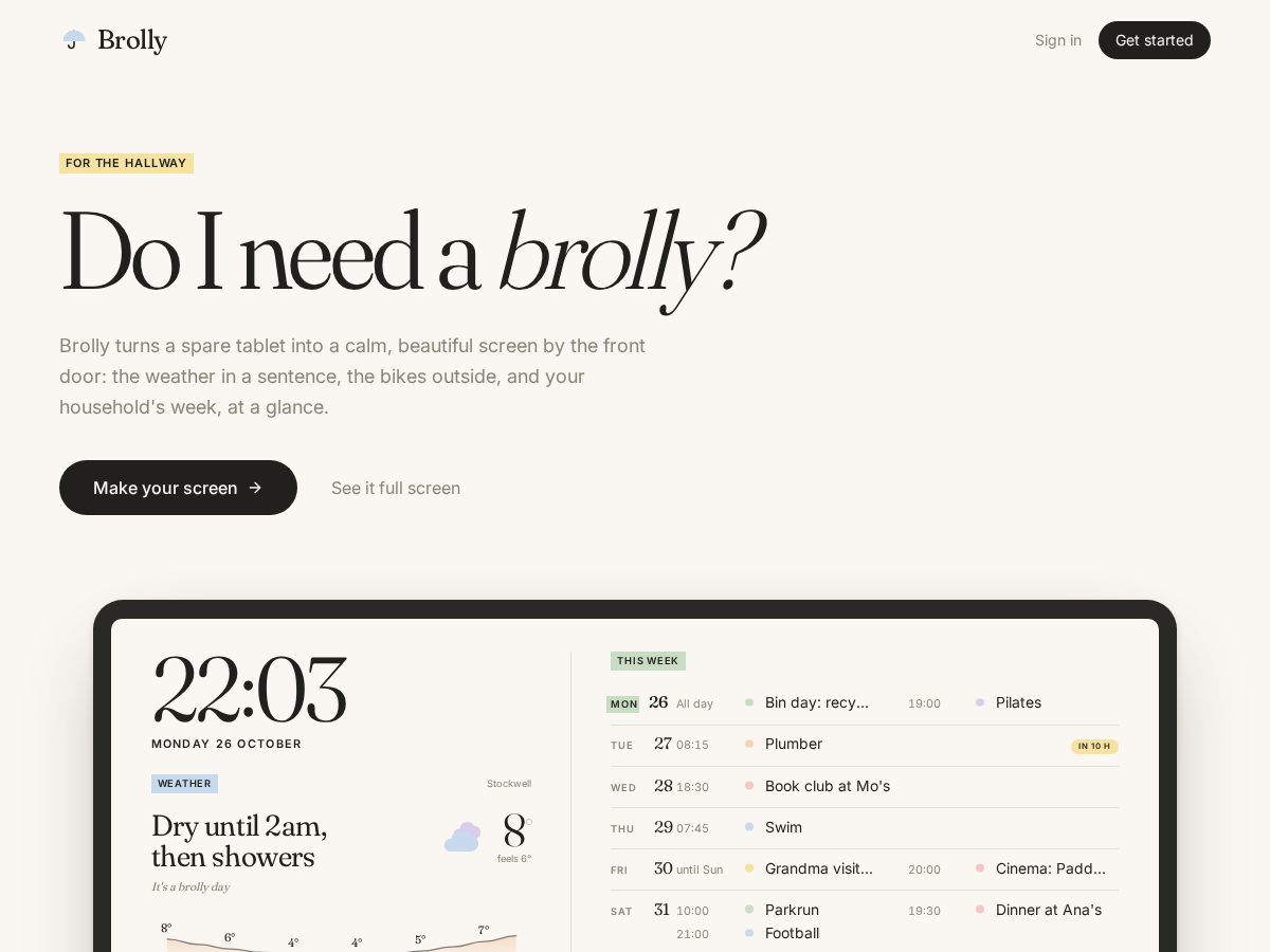 Landing-page snapshot of brolly.day