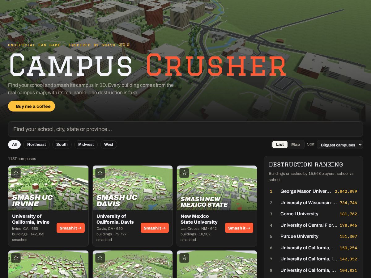 Landing-page snapshot of campuscrusher.com