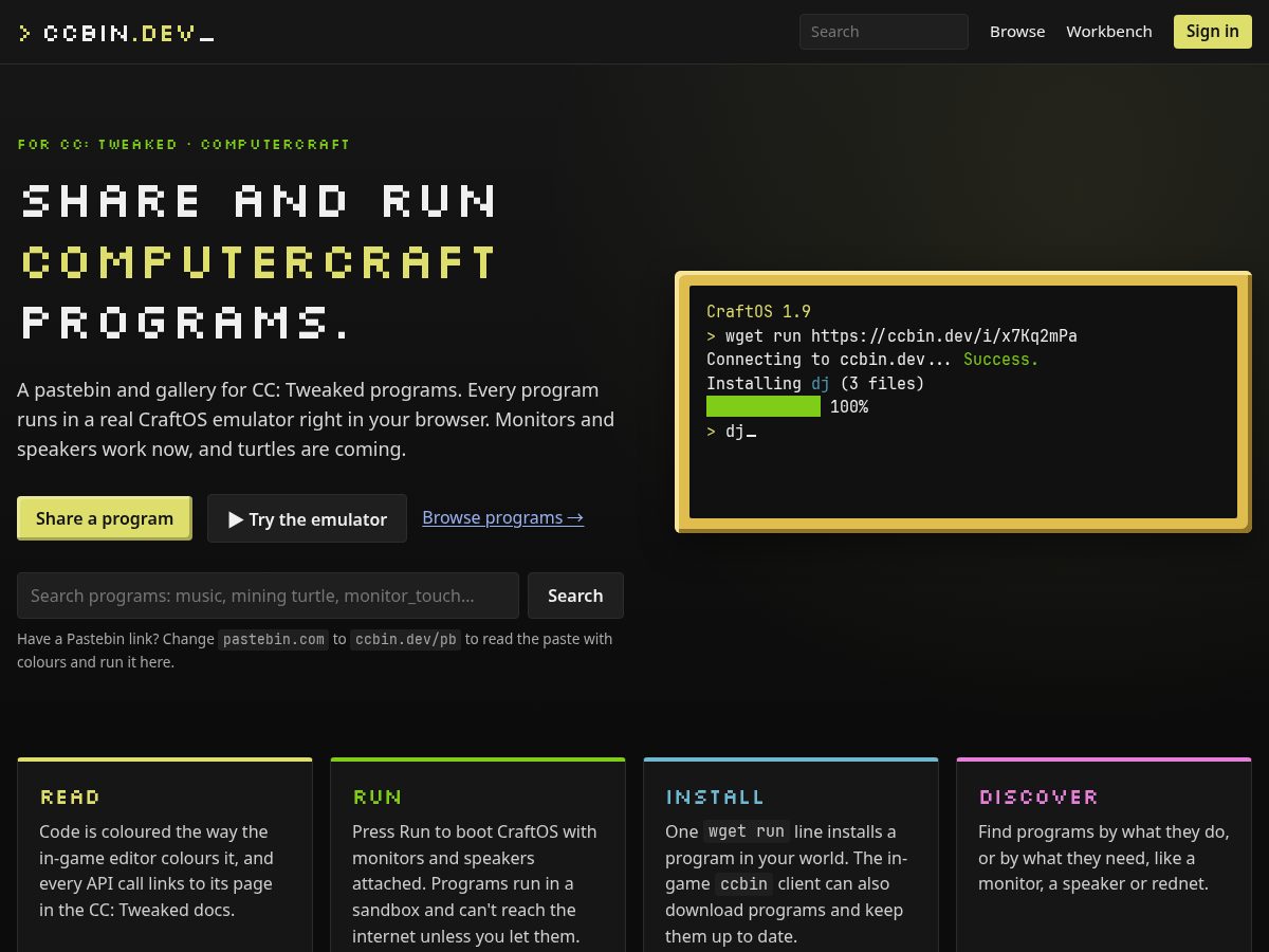 Landing-page snapshot of ccbin.dev
